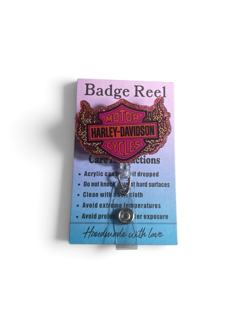 Harley-Davidson Pink and Gold Glitter Badge Reel
